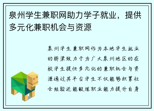 泉州学生兼职网助力学子就业，提供多元化兼职机会与资源