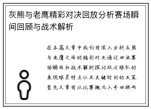 灰熊与老鹰精彩对决回放分析赛场瞬间回顾与战术解析